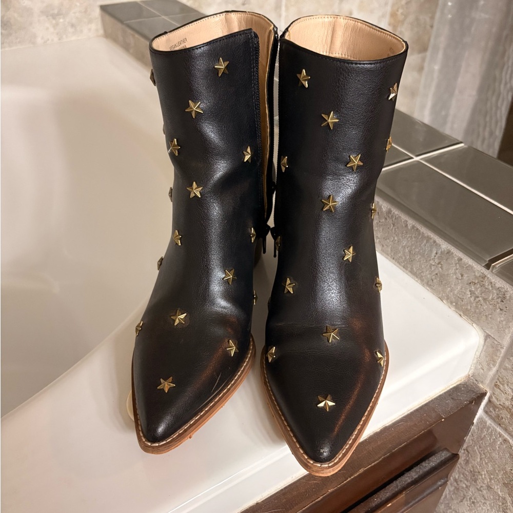 Oasis Black Ankle Boots with Gold Star Accents - Picture 2 of 5